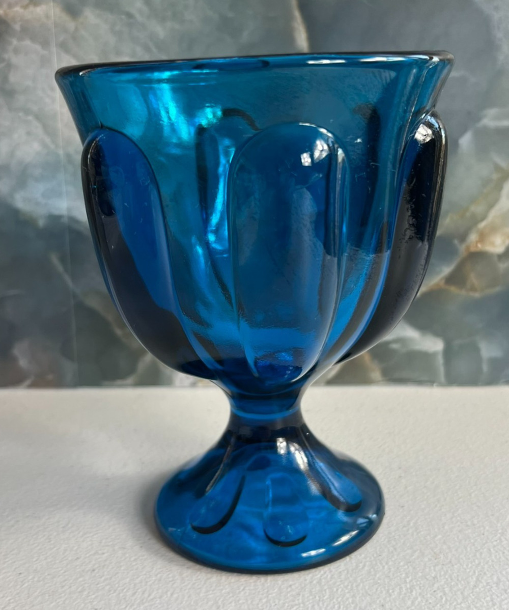 Viking Glass 5.5" Bluenique Six Petal Blue Pedestal Candy Dish